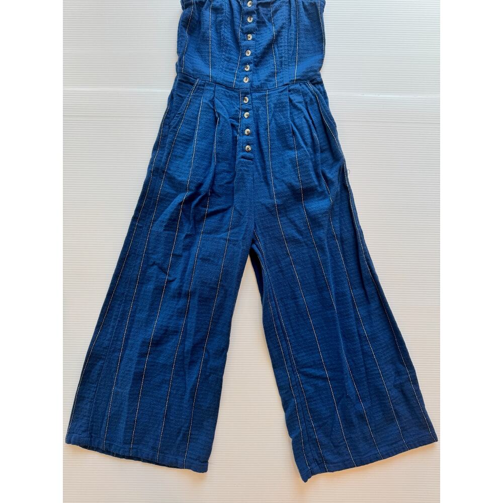 Billabong Paint The Town Jumpsuit XS Blue Striped Wide Leg Cotton Cropped - Picture 6 of 16